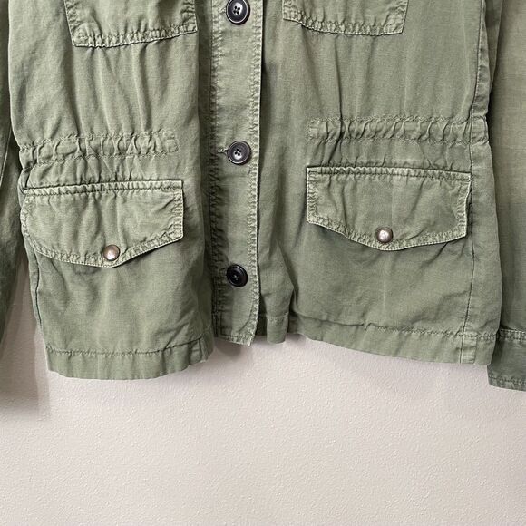 GAP Linen Utility Jacket Womens M Military Green Casual Drawstring Snap Coat - Picture 9 of 16